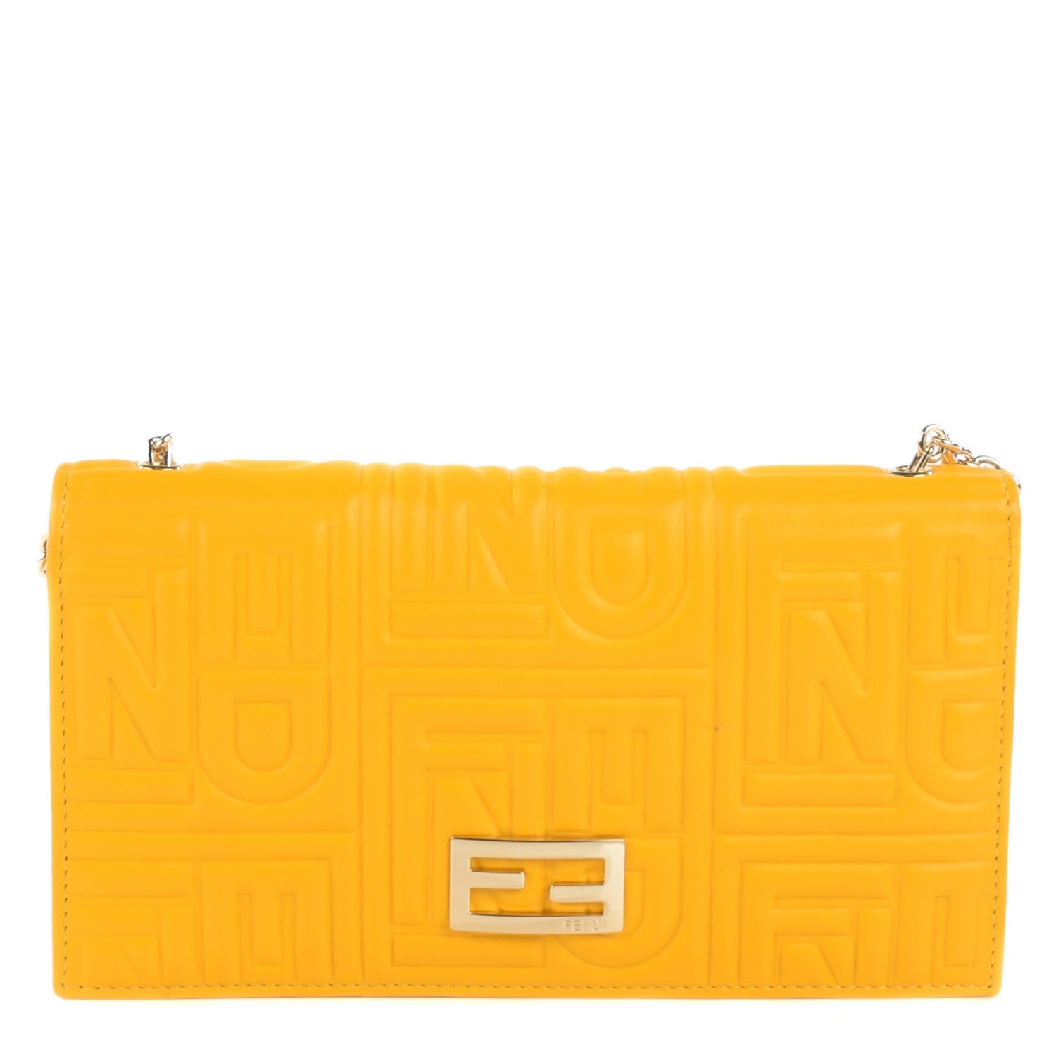 Fendi Nappa Logo Embossed Long Wallet On Chain Lemon Giallo 1 of 8