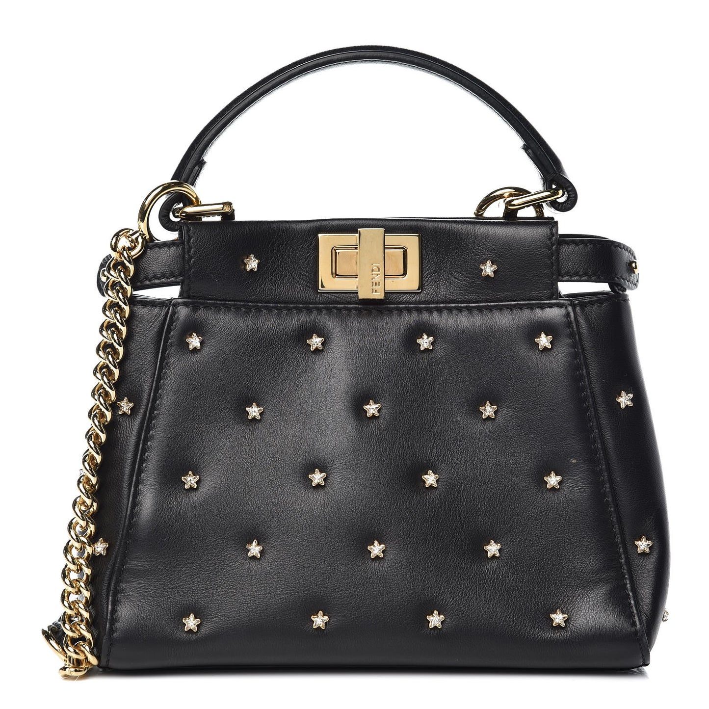Nappa Crystal Studded XS Peekaboo Iconic Satchel Black
