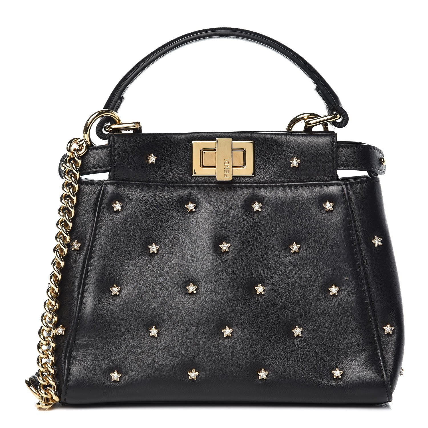 Fendi Nappa Crystal Studded XS Peekaboo Iconic Satchel Black 1 of 8