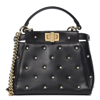 Fendi Nappa Crystal Studded XS Peekaboo Iconic Satchel Black 1 of 8