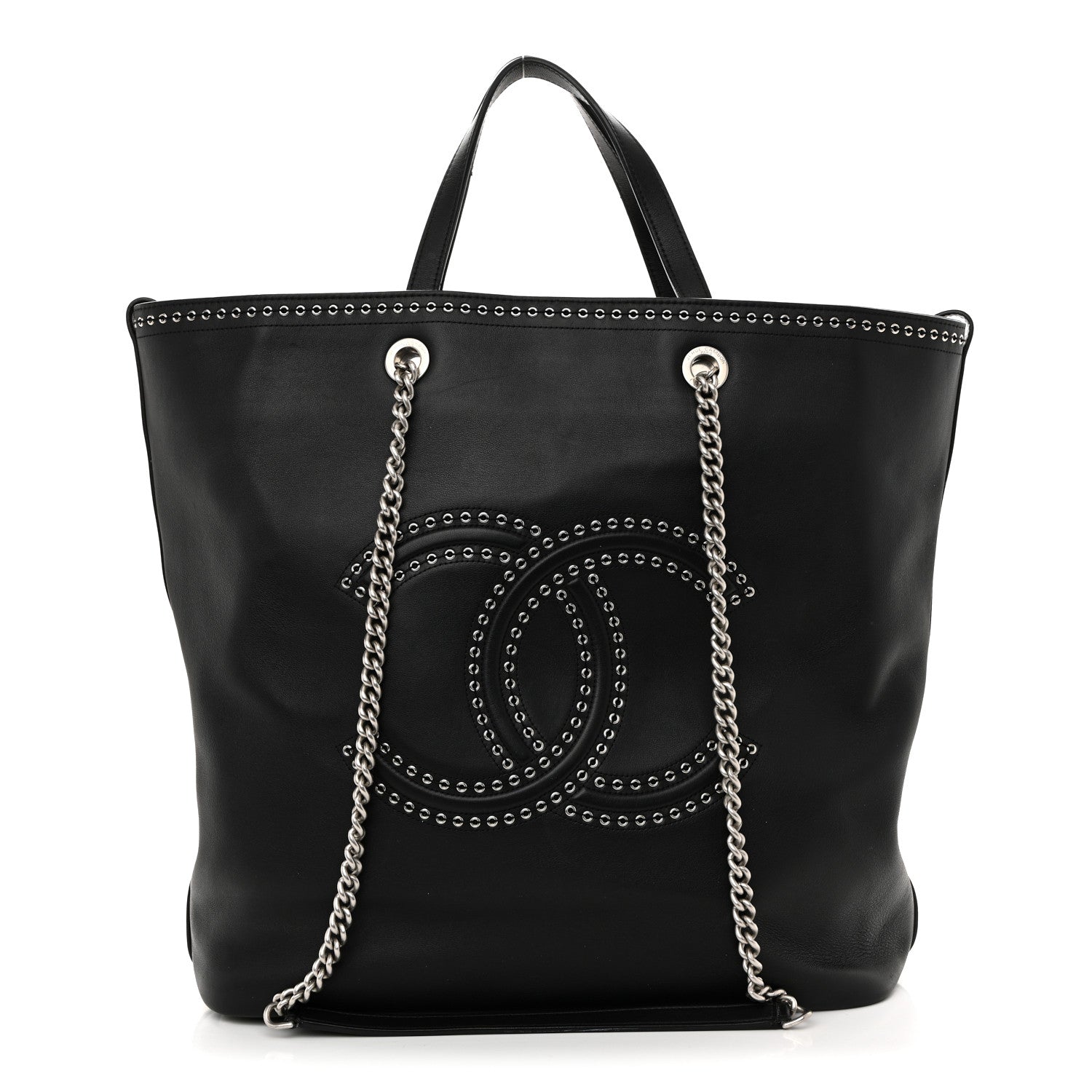 Chanel Calfskin Large Coco Eyelets Shopping Tote Black 1 of 10