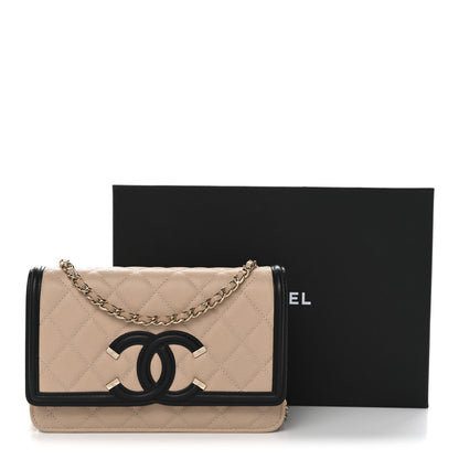 Chanel Caviar Quilted CC Filigree Wallet On Chain WOC Beige Black 13 of 13