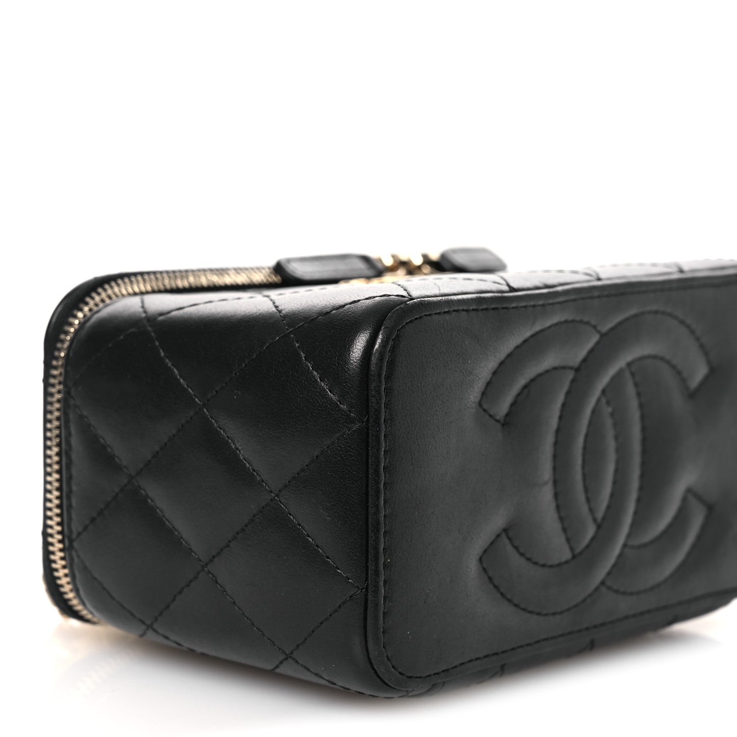 Lambskin Quilted Small Pillow Crush Vanity Case With Chain Black