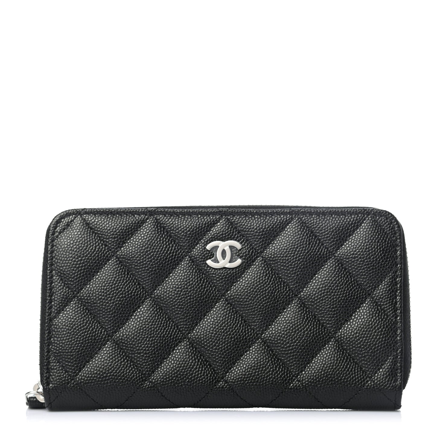 Caviar Quilted Medium Zip Around Wallet Black