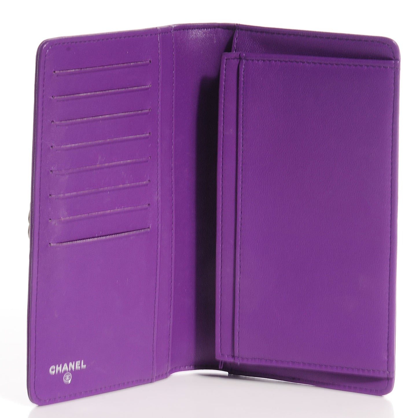 Lambskin Quilted Boy Yen Wallet Purple