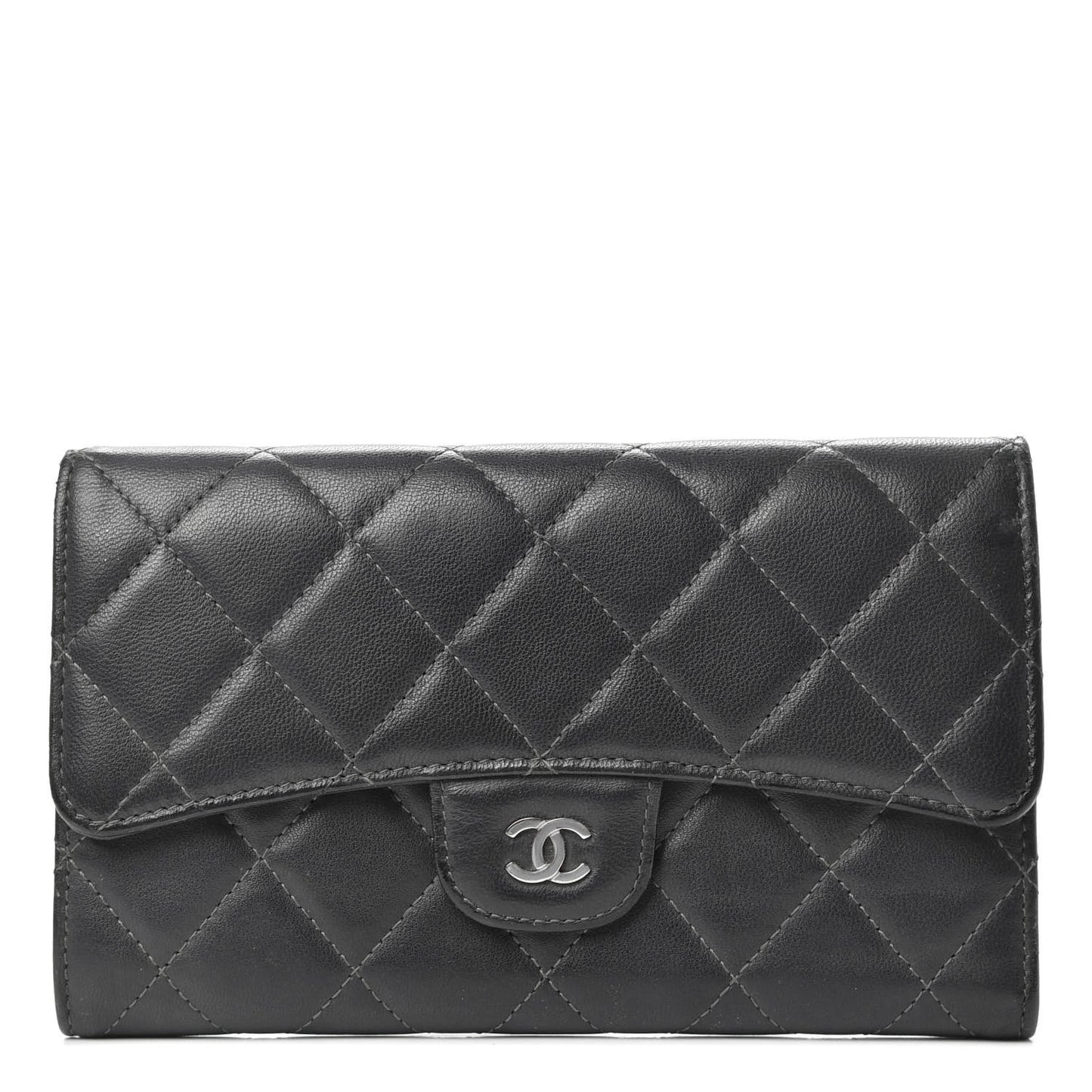 Lambskin Quilted Large Flap Wallet Grey