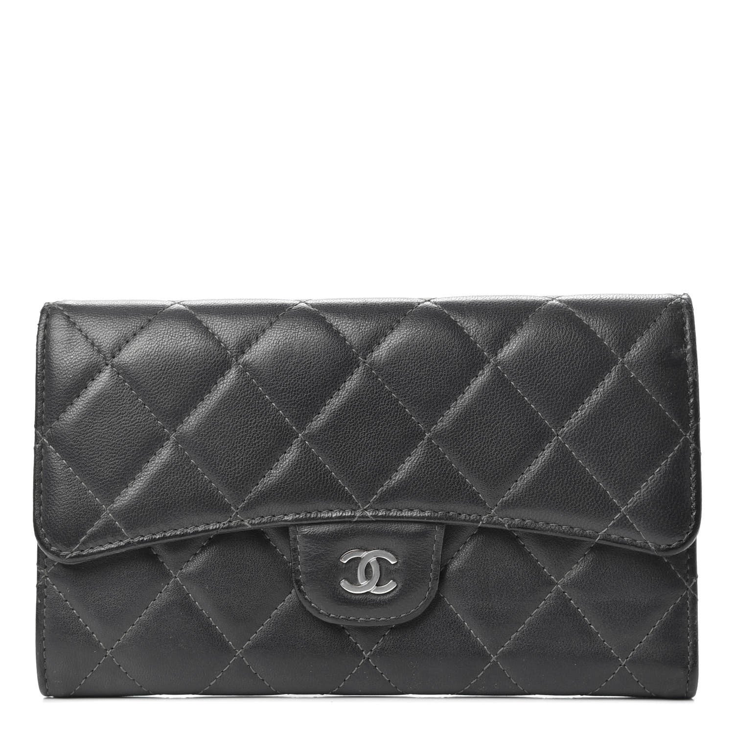 Chanel Lambskin Quilted Large Flap Wallet Grey 1 of 7