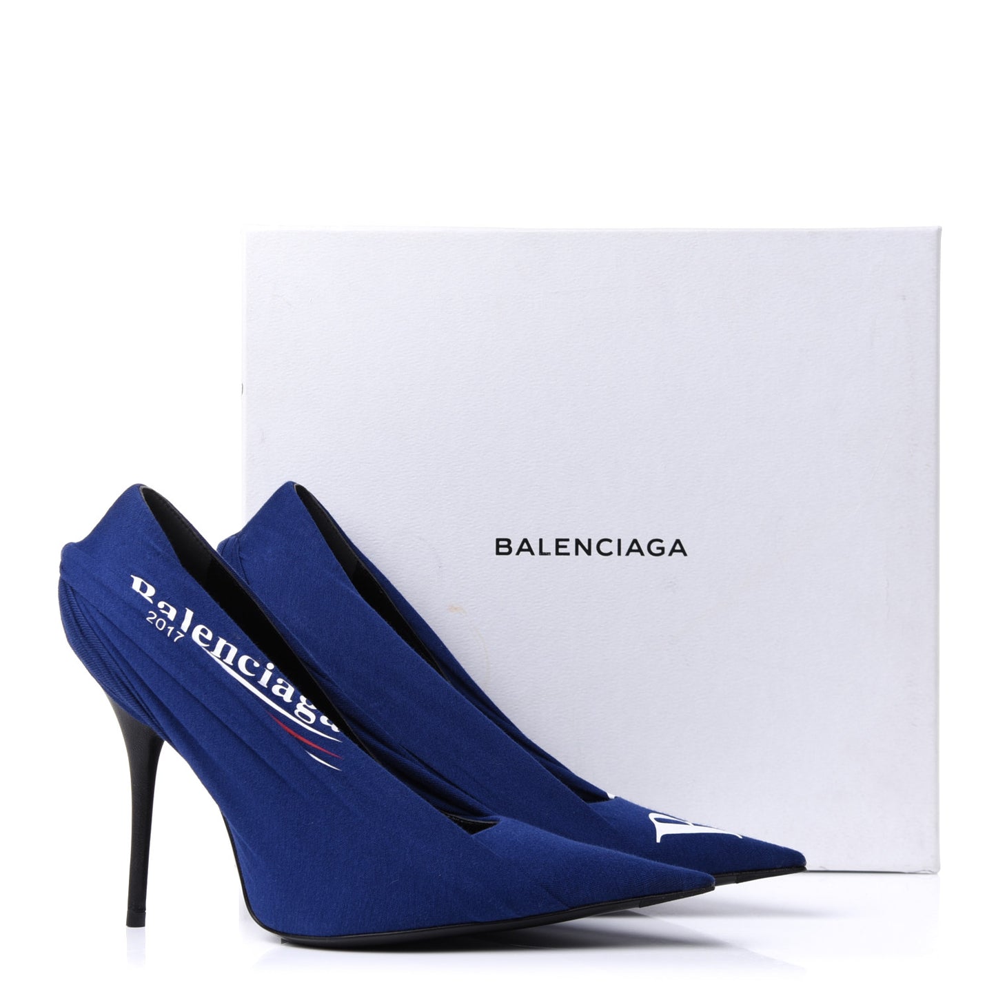 Jersey Crepe Political Campaign Logo Knife 115 Pointed Pumps 38 Pacifique White Rouge