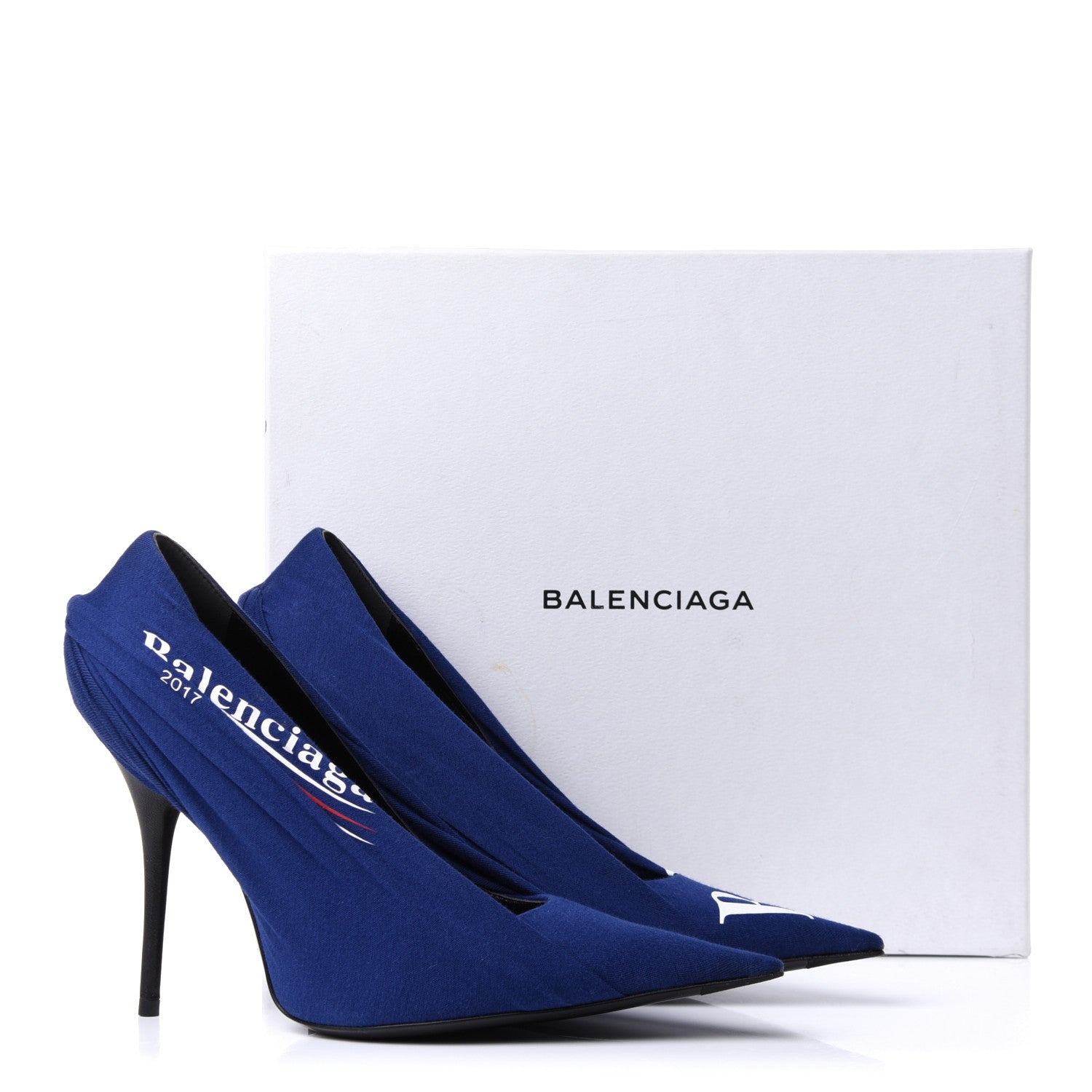 Balenciaga Jersey Crepe Political Campaign Logo Knife 115 Pointed Pumps 38 Pacifique White Rouge 10 of 10