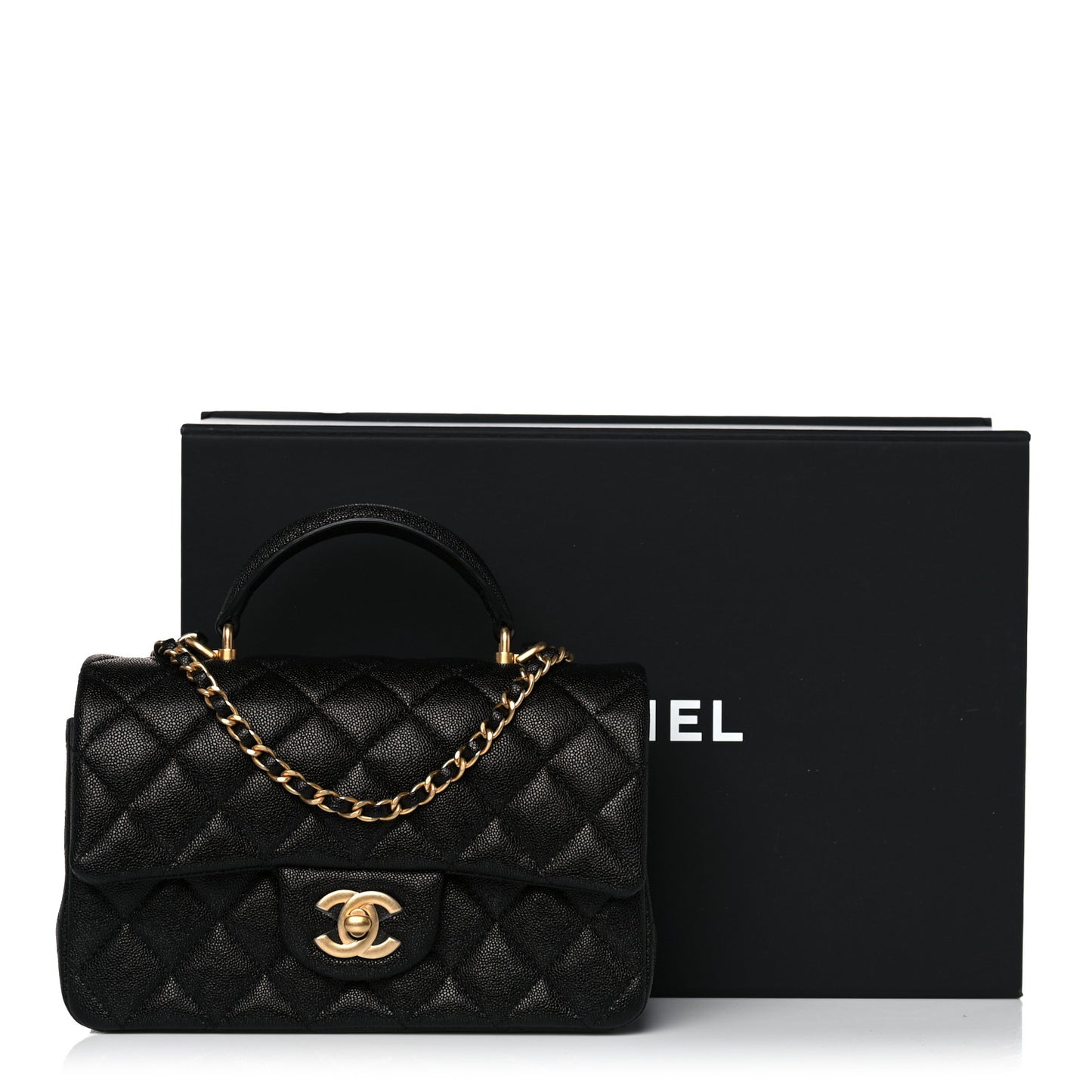 Caviar Quilted Mini Top Handle Rectangular Flap Black