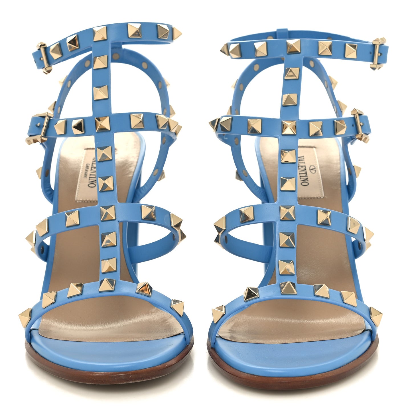 Nappa Rockstud 90mm Caged Sandals 38.5 Denim