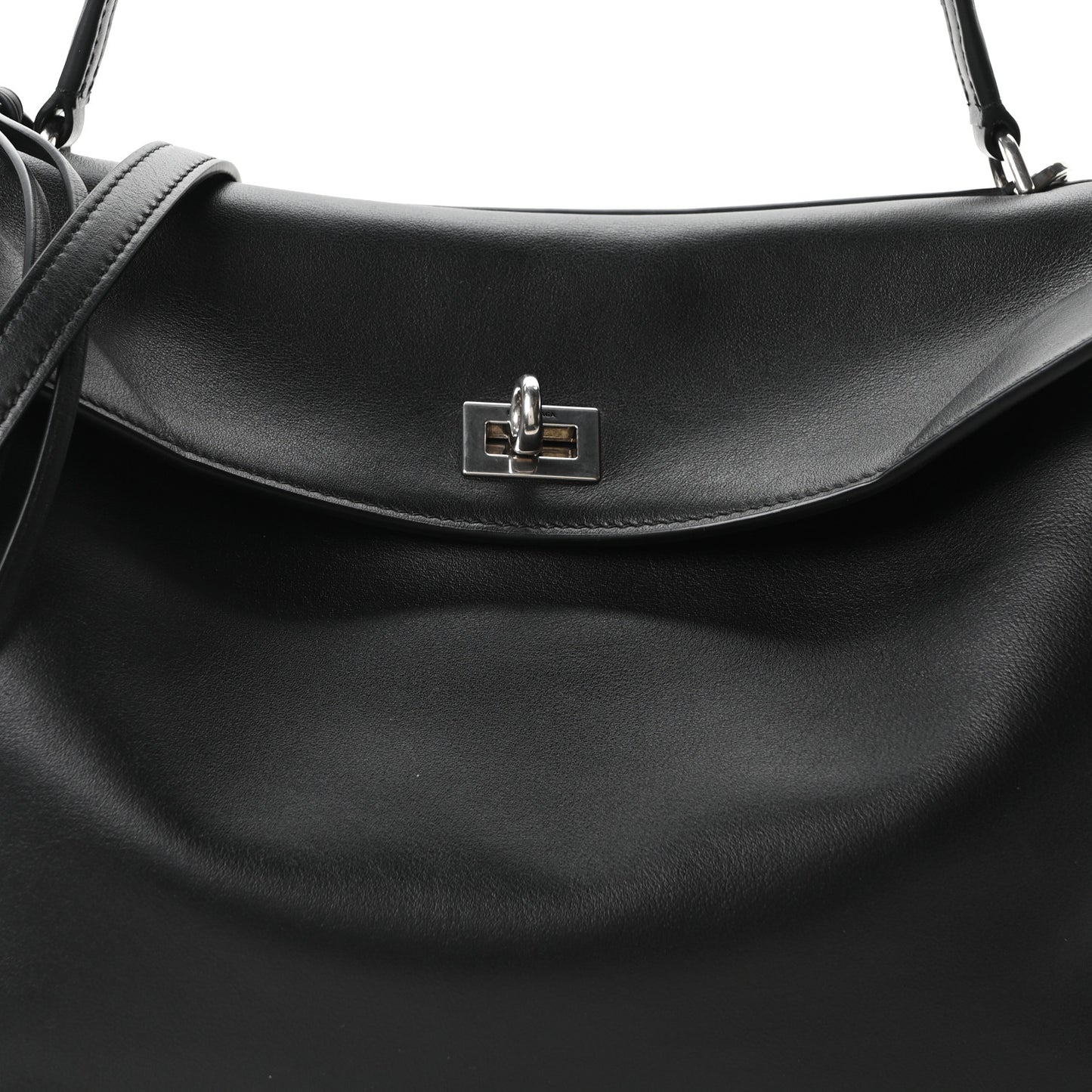 Natural Smooth Calfskin Medium Rodeo Top Handle Handbag Black