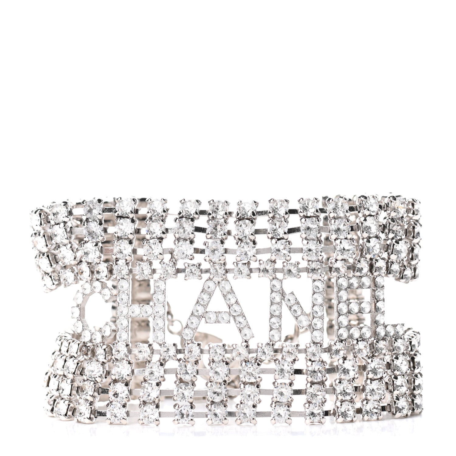 Chanel Crystal CC Logo Bracelet Silver 1 of 5