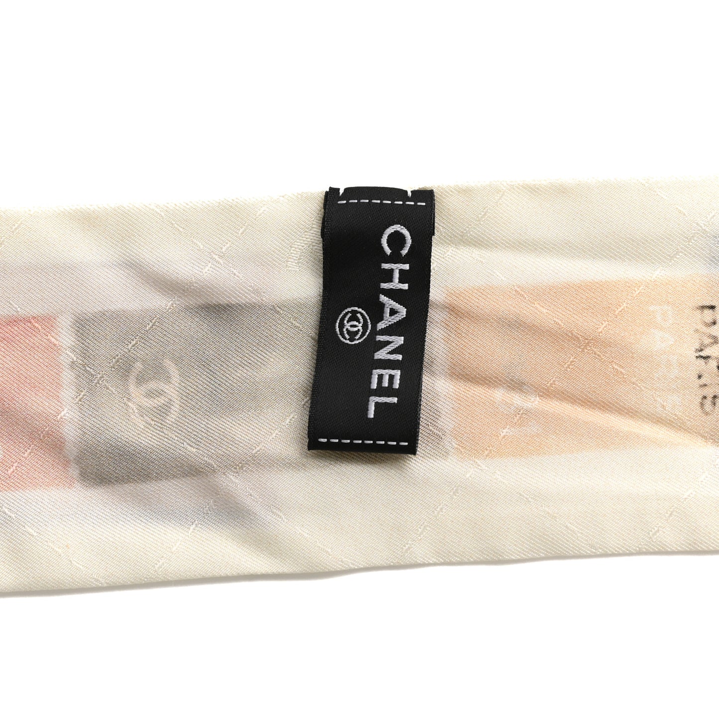 Silk Stamps Slim Bandeau Scarf Ivory Multicolor