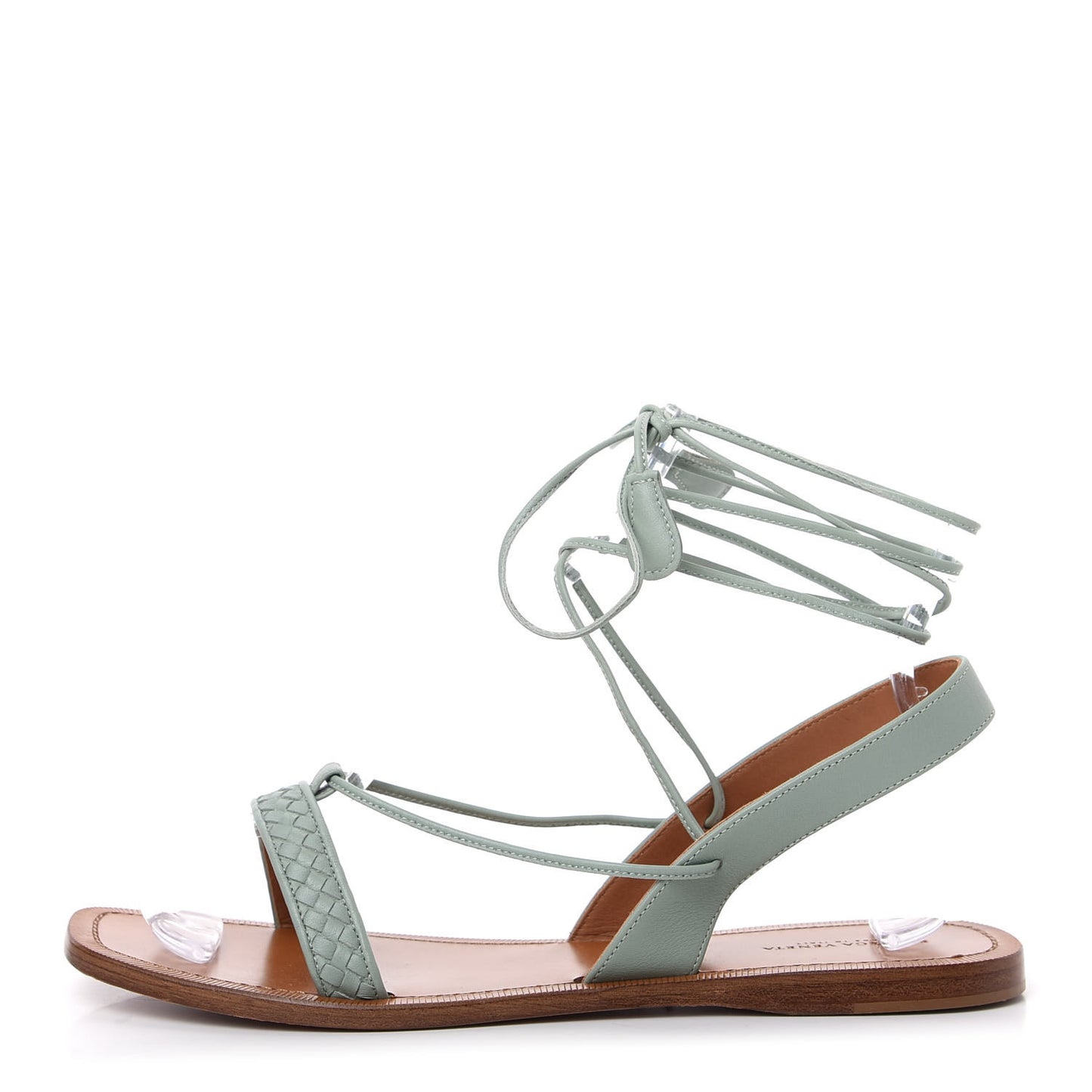 Calfskin Micro Intrecciato Flat Sandals 39.5 New Sauge