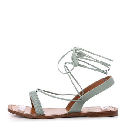 Bottega Veneta Calfskin Micro Intrecciato Flat Sandals 39.5 New Sauge 1 of 10