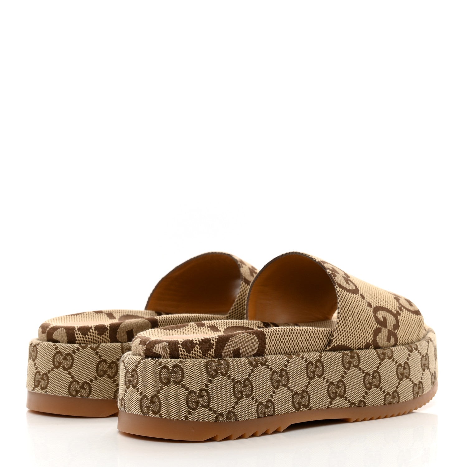 Gucci Monogram Maxi GG Angelina Platform 55mm Slide Sandals 39 Camel Ebony 4 of 9