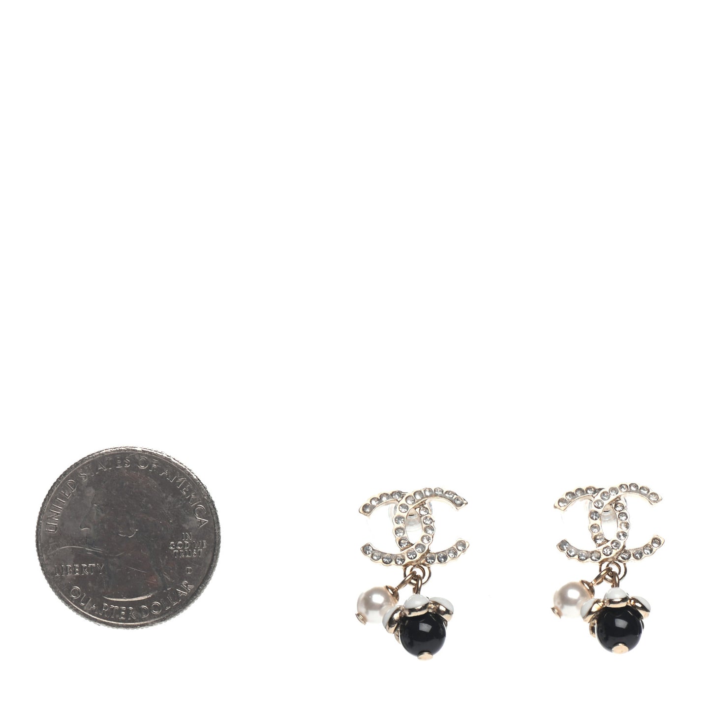 Crystal Bead Pearl CC Drop Earrings Gold White Black