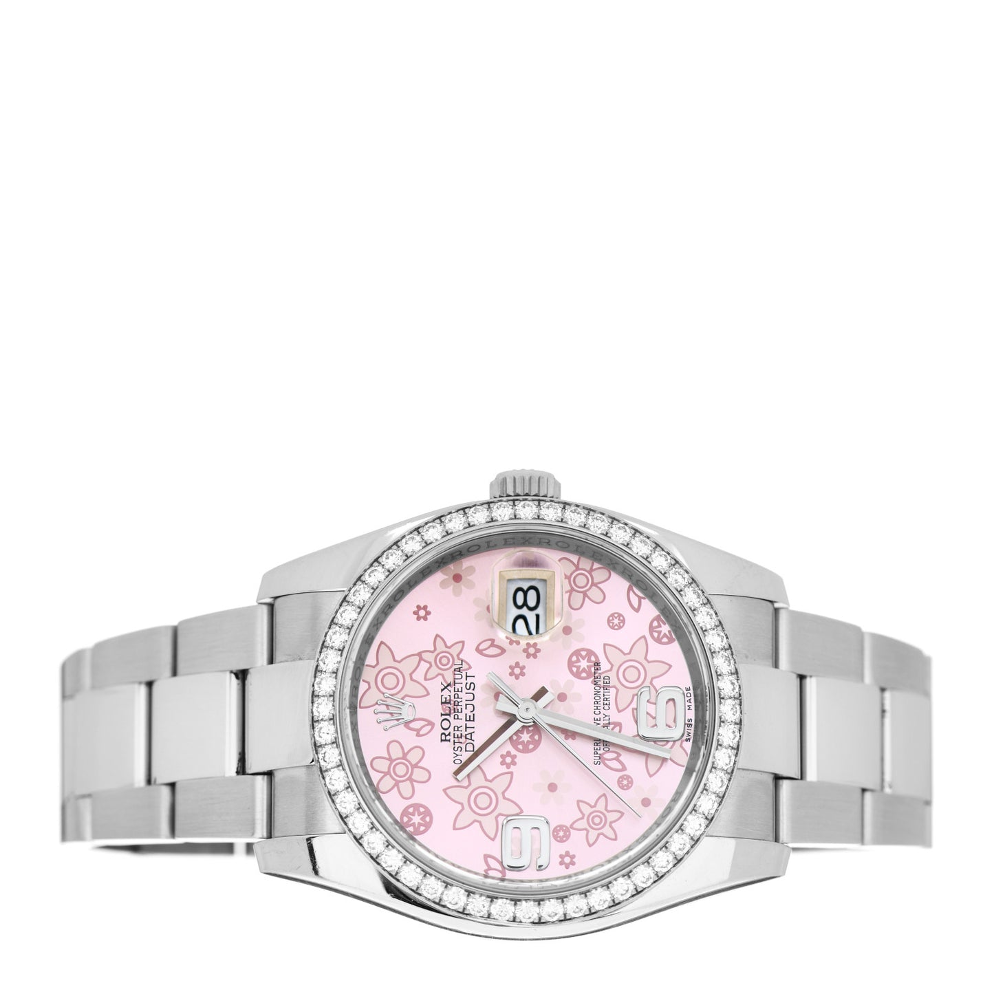Stainless Steel Diamond 36mm Oyster Perpetual Datejust Watch Pink Flowers 116244