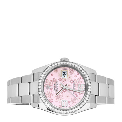 Rolex Stainless Steel Diamond 36mm Oyster Perpetual Datejust Watch Pink Flowers 116244 2 of 4