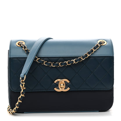 Chanel Lambskin Calfskin Quilted Shoulder Flap Bag Dark Blue Light Blue 1 of 11