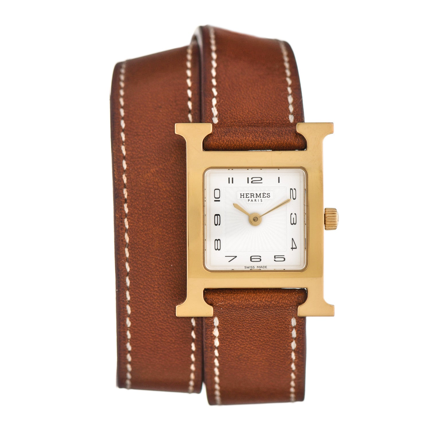 Hermes Stainless Steel Barenia 21mm Heure H Hour Double Tour Quartz Watch Fauve 1 of 5