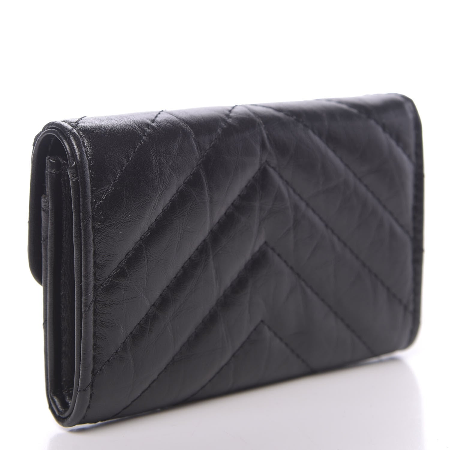 Chanel Aged Calfskin Chevron Quilted Reissue Card Holder Wallet So Black 3 of 9