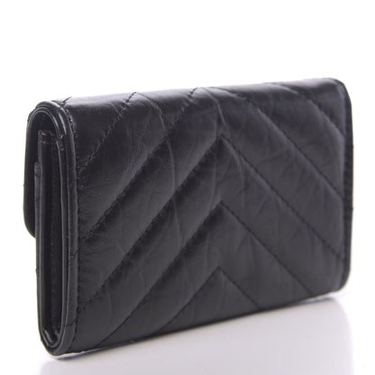 Chanel Aged Calfskin Chevron Quilted Reissue Card Holder Wallet So Black 3 of 9