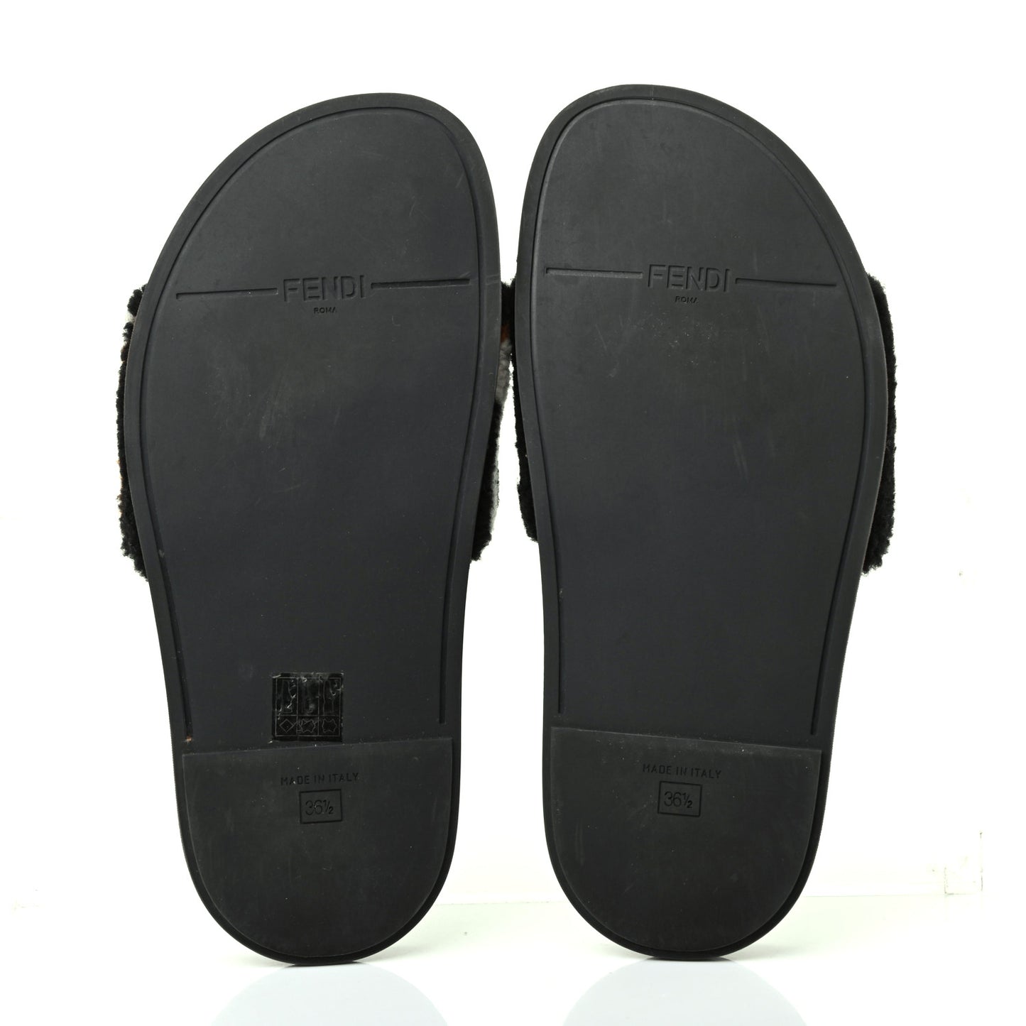 Shearling Logo Slide Sandals 36.5 Black Latte Brownie