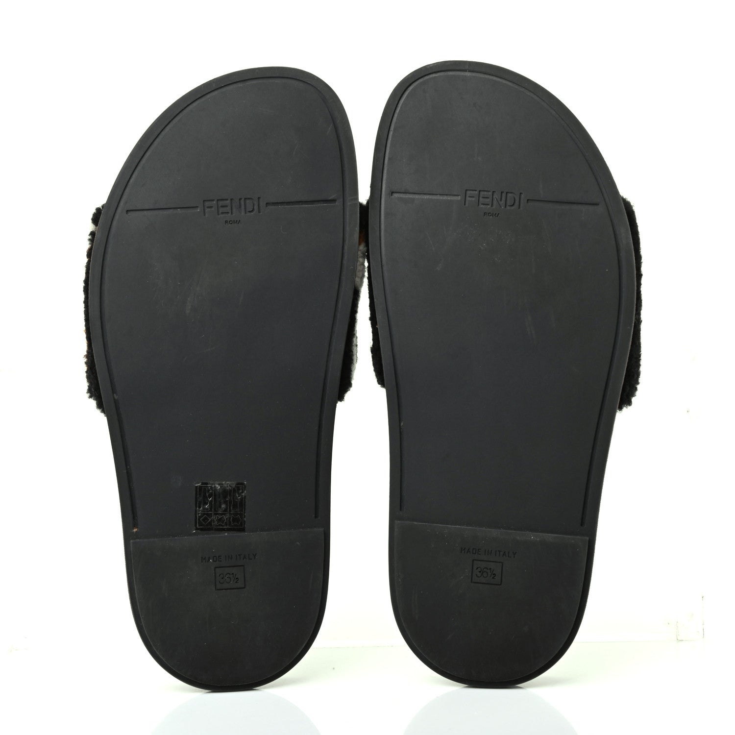 Fendi Shearling Logo Slide Sandals 36.5 Black Latte Brownie 5 of 11