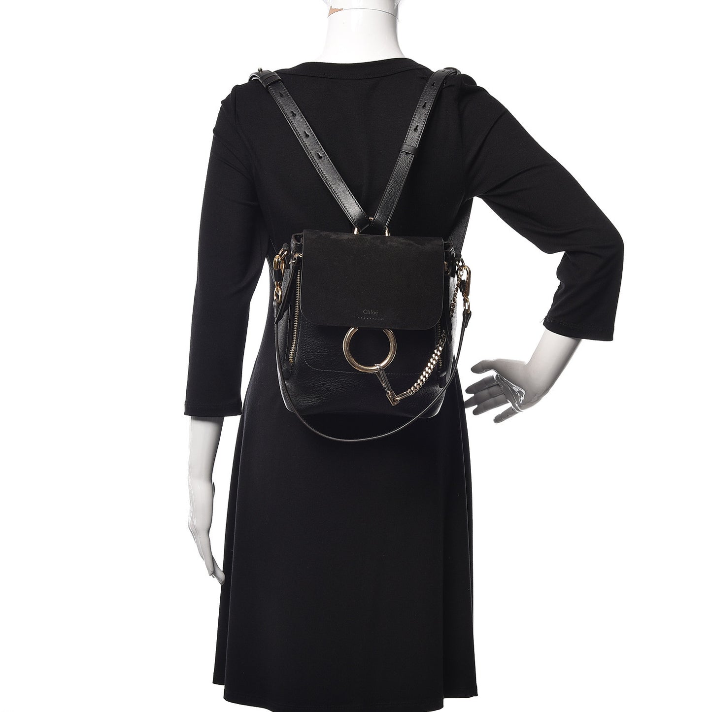 Suede Calfskin Small Faye Backpack Black