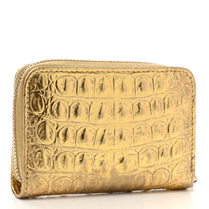 Chanel Metallic Calfskin Crocodile Embossed Cocodile Zip Coin Case Gold 3 of 11