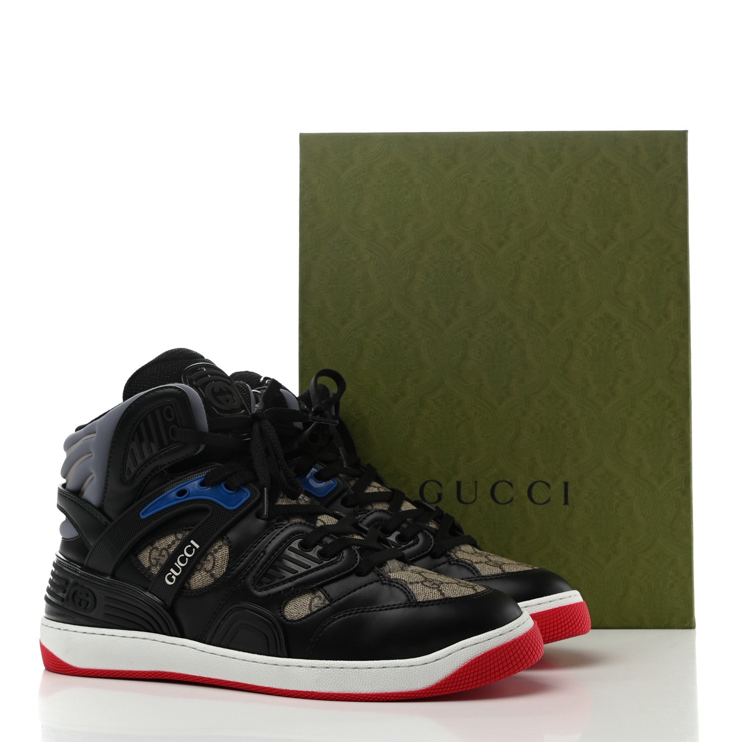 Gucci Demetra GG Supreme Monogram Mens Basket High Top Sneakers 10 Black Beige Ebony Grey 9 of 9