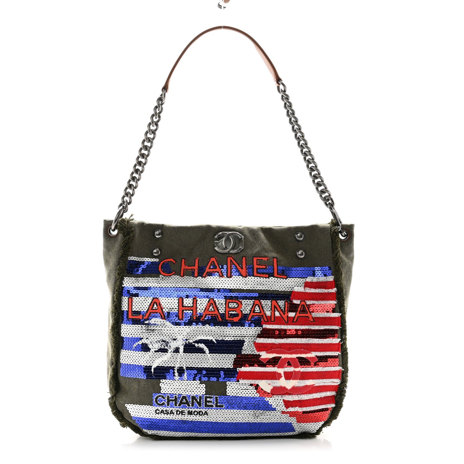 Chanel Canvas Sequins Cubano Trip Hobo Khaki 1 of 10