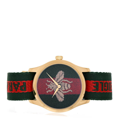 Gucci Stainless Steel Nylon 38mm Le Marche Des Merveilles Bee Quartz Watch Green 2 of 4