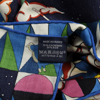 Hermes Cashmere Silk L'Epopee D'Shawl 140 Bleu Jaune Multicolore 3 of 3