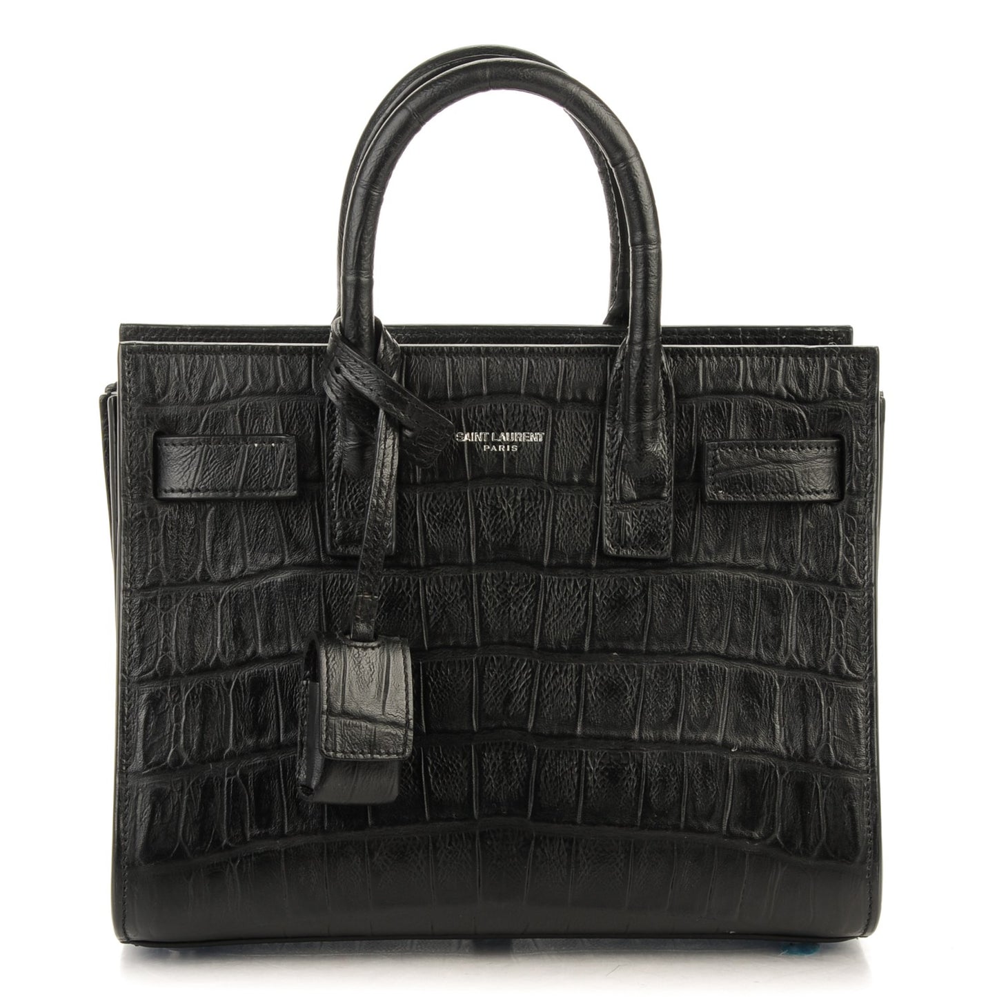 Calfskin Crocodile Embossed Nano Sac De Jour Black