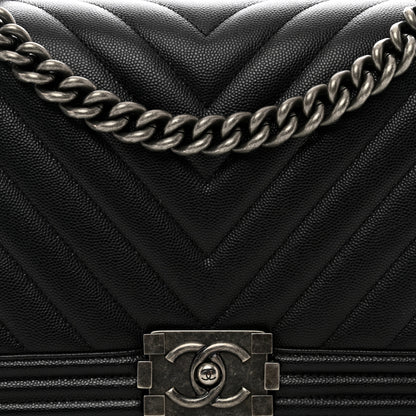 Chanel Caviar Chevron Quilted New Medium Boy Flap Black 5 of 11