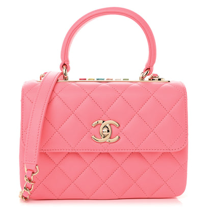 Chanel Lambskin Lacquered Quilted Mini Trendy CC Dual Handle Flap Bag Coral Pink 1 of 11