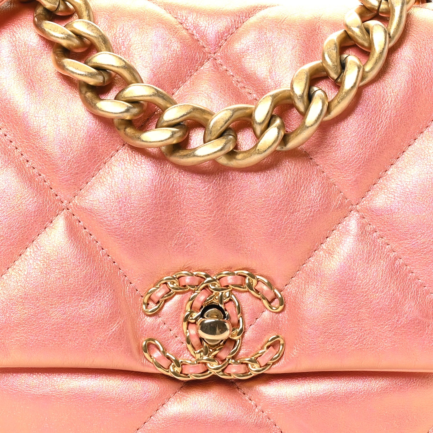 Chanel Metallic Lambskin Quilted Large Chanel 19 Flap Pink 8 of 10