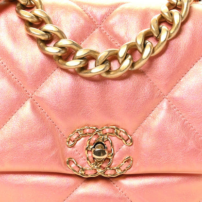 Chanel Metallic Lambskin Quilted Large Chanel 19 Flap Pink 8 of 10