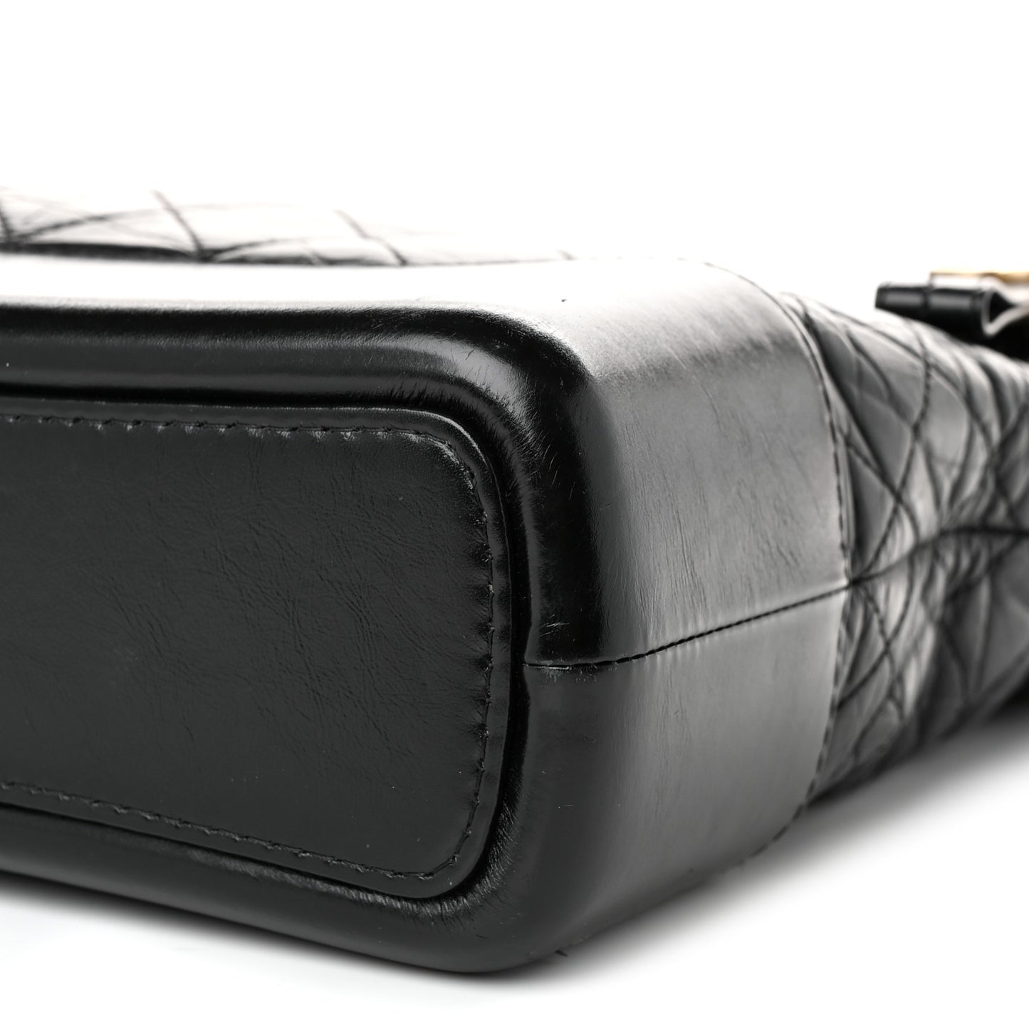 Aged Calfskin Quilted Large Gabrielle Hobo Black