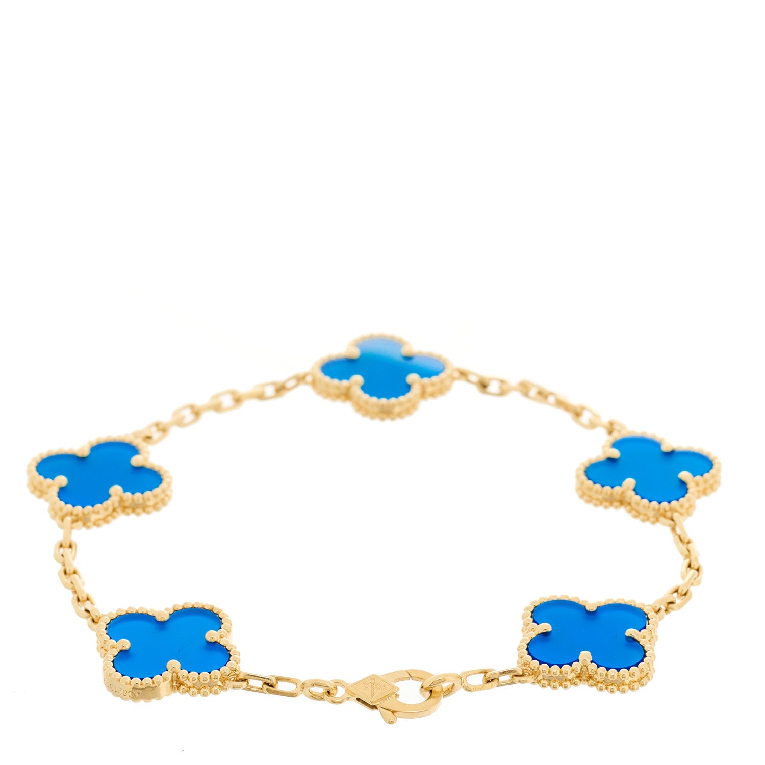 Van Cleef & Arpels 18K Yellow Gold Blue Agate 5 Motifs Vintage Alhambra Bracelet 2 of 5