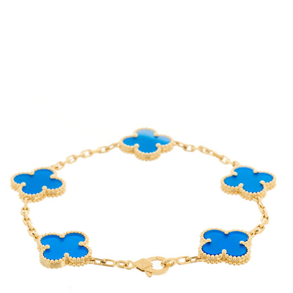 Van Cleef & Arpels 18K Yellow Gold Blue Agate 5 Motifs Vintage Alhambra Bracelet 2 of 5