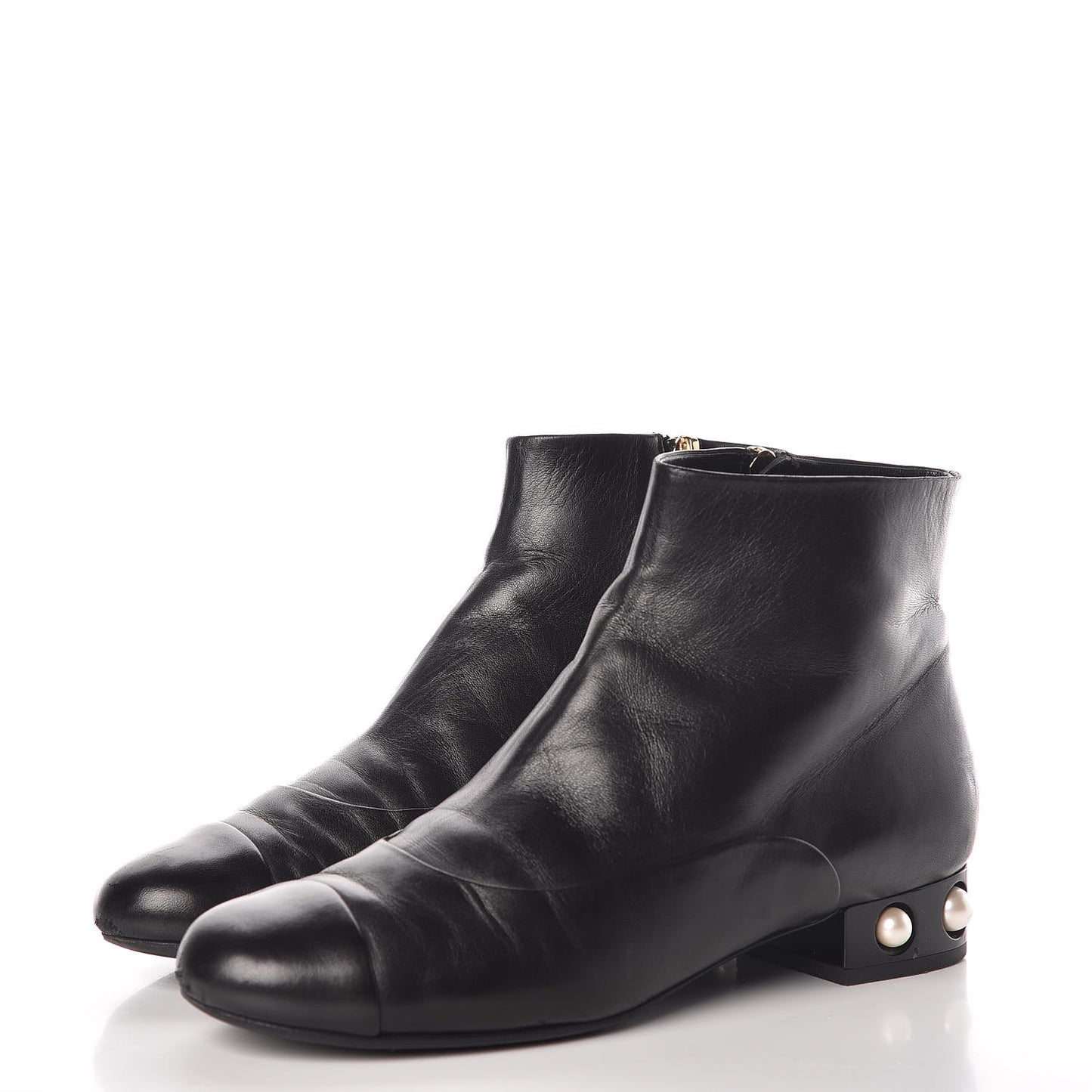 Lambskin Pearl Short Boots 40 Black