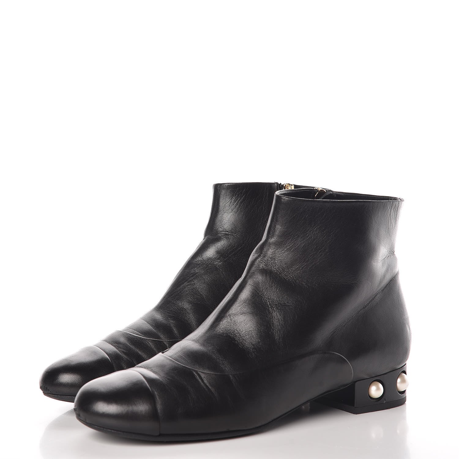 Chanel Lambskin Pearl Short Boots 40 Black 3 of 14
