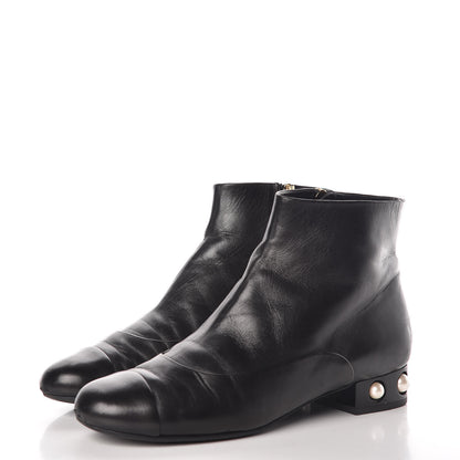 Chanel Lambskin Pearl Short Boots 40 Black 3 of 14