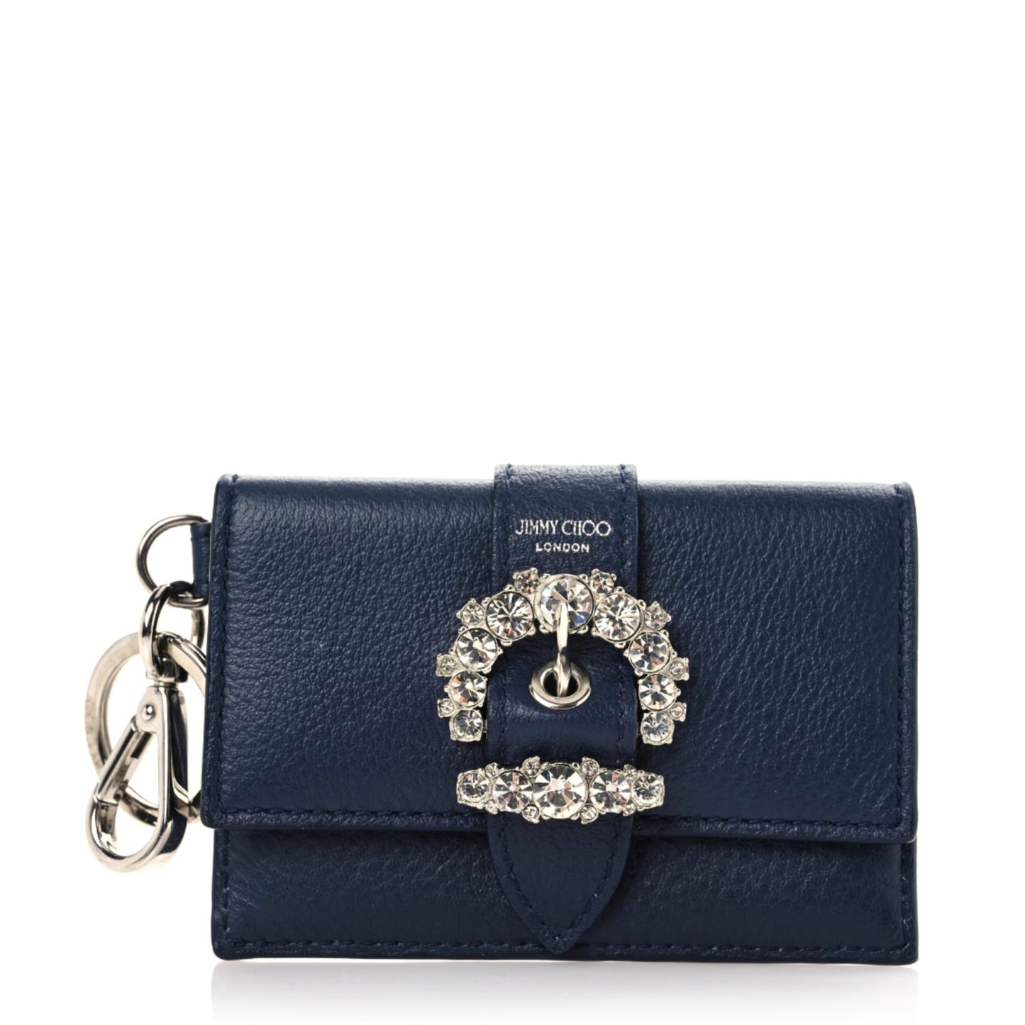 Calfskin Crystal Cheri Charm Case Wallet Navy Blue