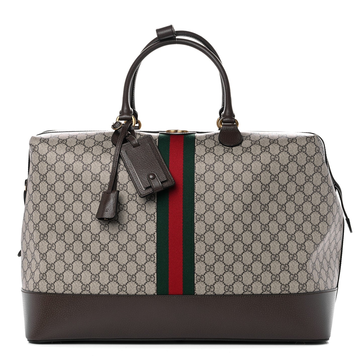 GG Supreme Monogram Textured Dollar Calfskin Web Savoy Travel Bag Beige Ebony New Acero