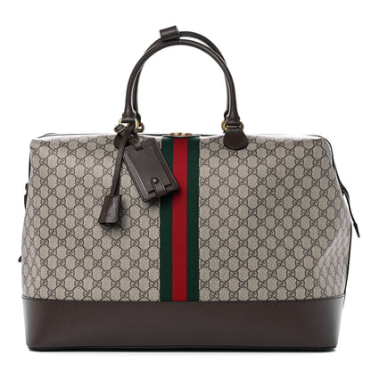 Gucci GG Supreme Monogram Textured Dollar Calfskin Web Savoy Travel Bag Beige Ebony New Acero 1 of 10